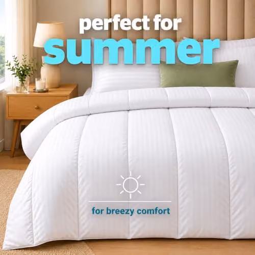 MHG Living Double Summer Duvet 1.5 Tog and 2 Pillows Set, White, W/D/H: 200 x 200 cm – 2