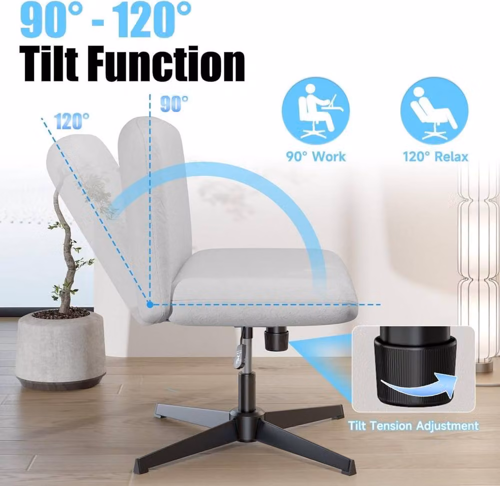 Gartistgo Ergonomic Cross-Legged Swivel Office Chair in Grey Fabric – 3