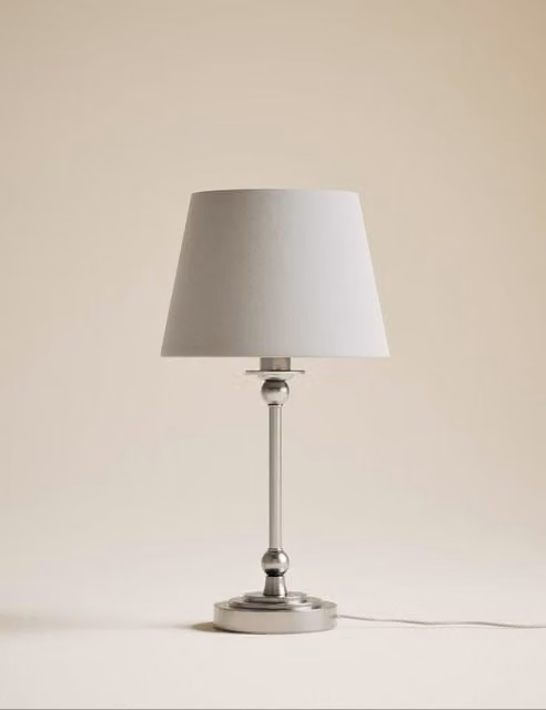 M&S Blair Classic Table Lamp in Grey Mix with Silver Metal Base and Fabric Cone Shade