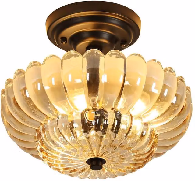 Goeco Modern Amber Glass Ceiling Light with E27 Fitting for Hallways, Bedrooms and Living Rooms