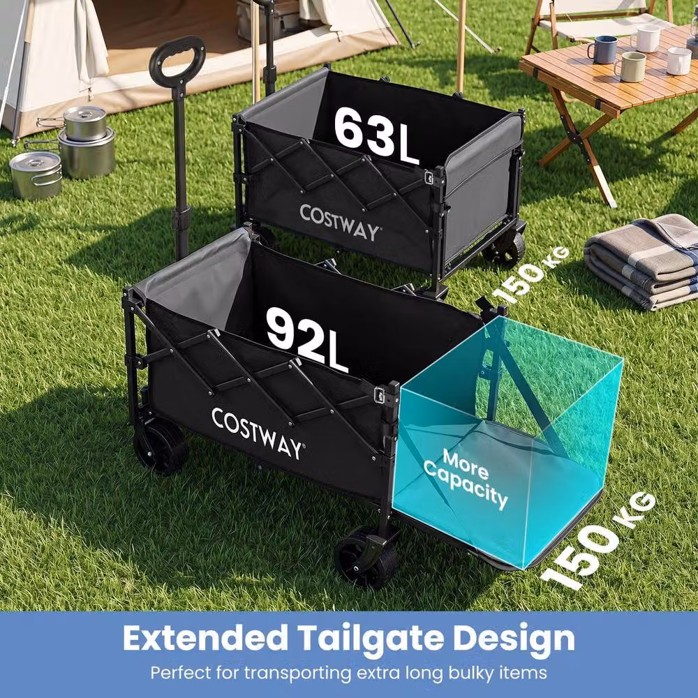Costway Foldable Transport Trolley with All-Terrain Wheels, Black – 7