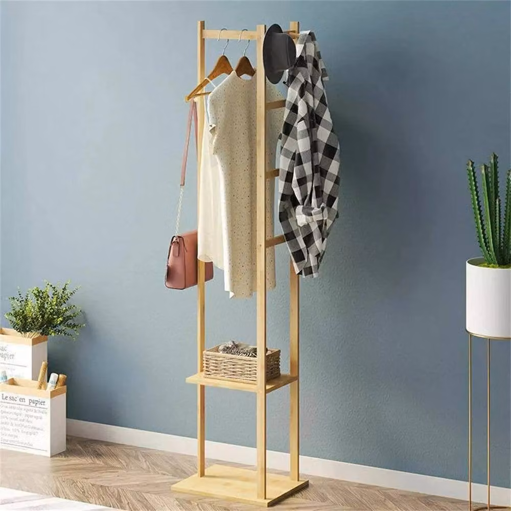 EONLION Bamboo Free Standing Clothes Rack and Coat Rail in Brown – 2