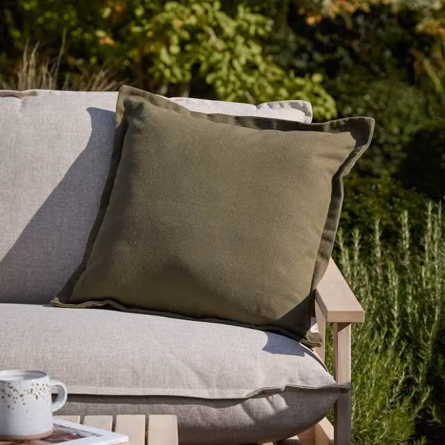 Yard Holmfirth Green Cotton Outdoor Square Cushion, W/D/H: 45 x 45 x 45 cm