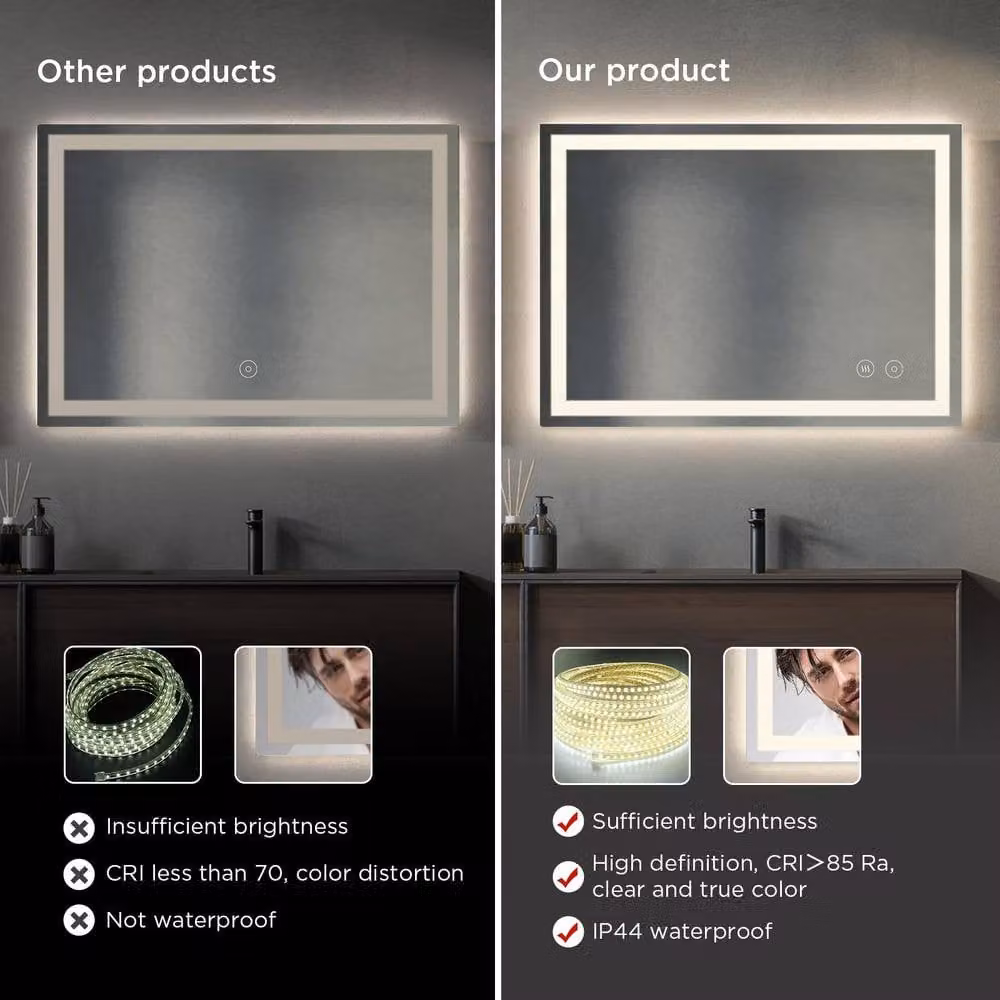 Resmo Sleek LED Bathroom Mirror in White with Anti-Fog and Dimmable 3-Colour Lighting, W: 50 cm, H: 70 cm – 2