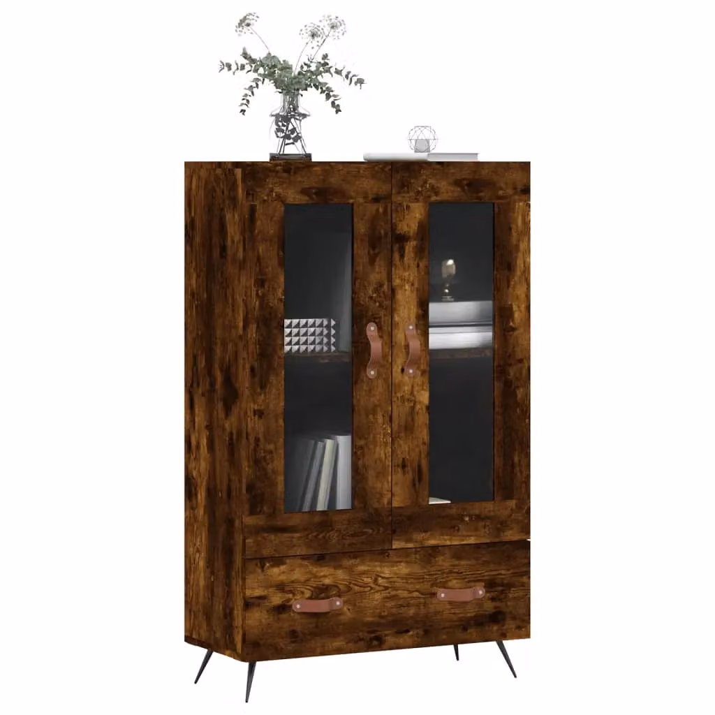 Berkfield Home Modern Smoked Oak Highboard in Brown with Glass Doors, W/D/H: 69.5 x 31 x 115 cm – 3