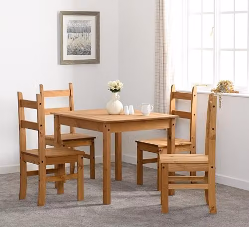 Seconique Corona Rustic Waxed Pine Dining Set with Table and 4 Chairs in Brown and Beige, W/D/H: 100 x 80 x 75 cm – 2