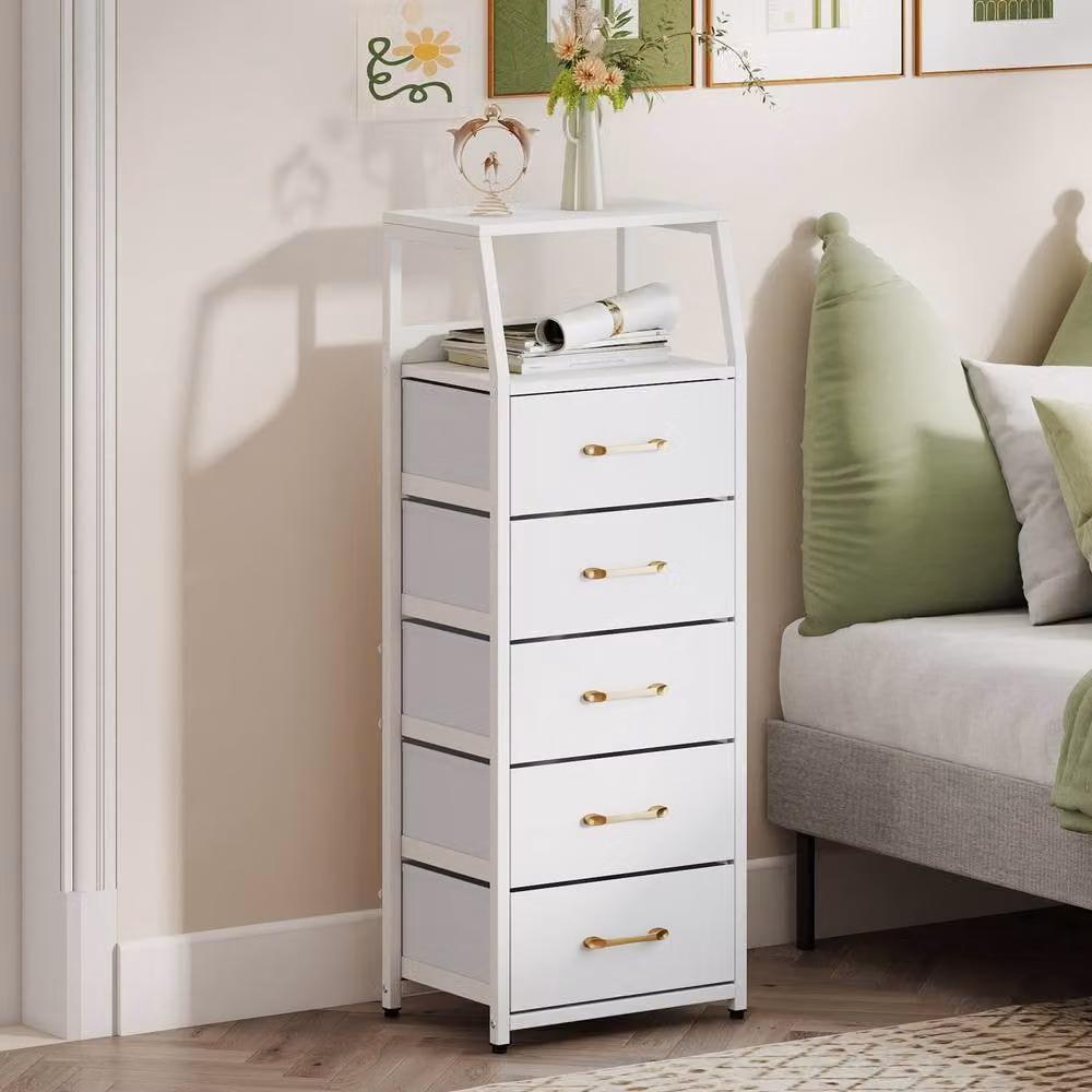 Gymax 5-Drawer Vertical Storage Cabinet with Foldable Drawers in White – 2