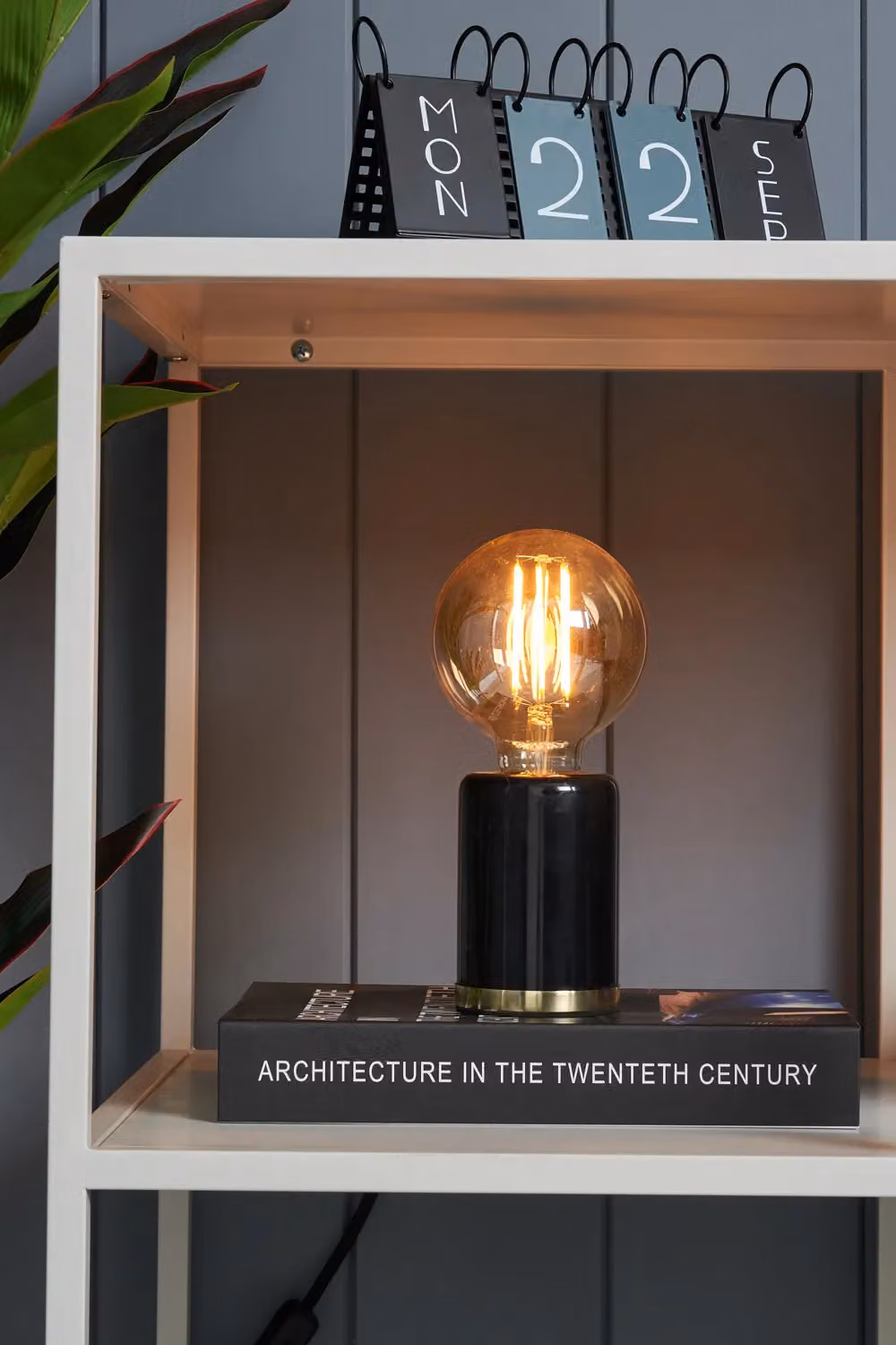 BHS Lighting Romano Modern Table Lamp in Black and Gold/Brass with Glass Sphere and Marble Base – 3