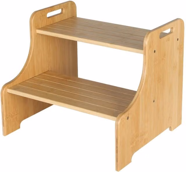 Levede Bamboo Step Stool with Handle in Natural