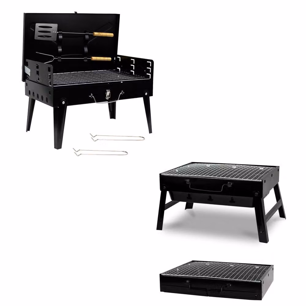 Crystals Portable Folding Charcoal BBQ Grill in Black Steel for Camping and Picnics – 5
