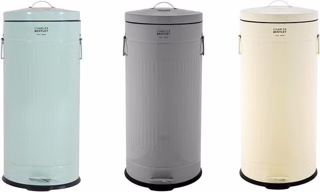 Charles Bentley 30L Retro Steel Kitchen Pedal Bin with Removable Inner Bucket, Green