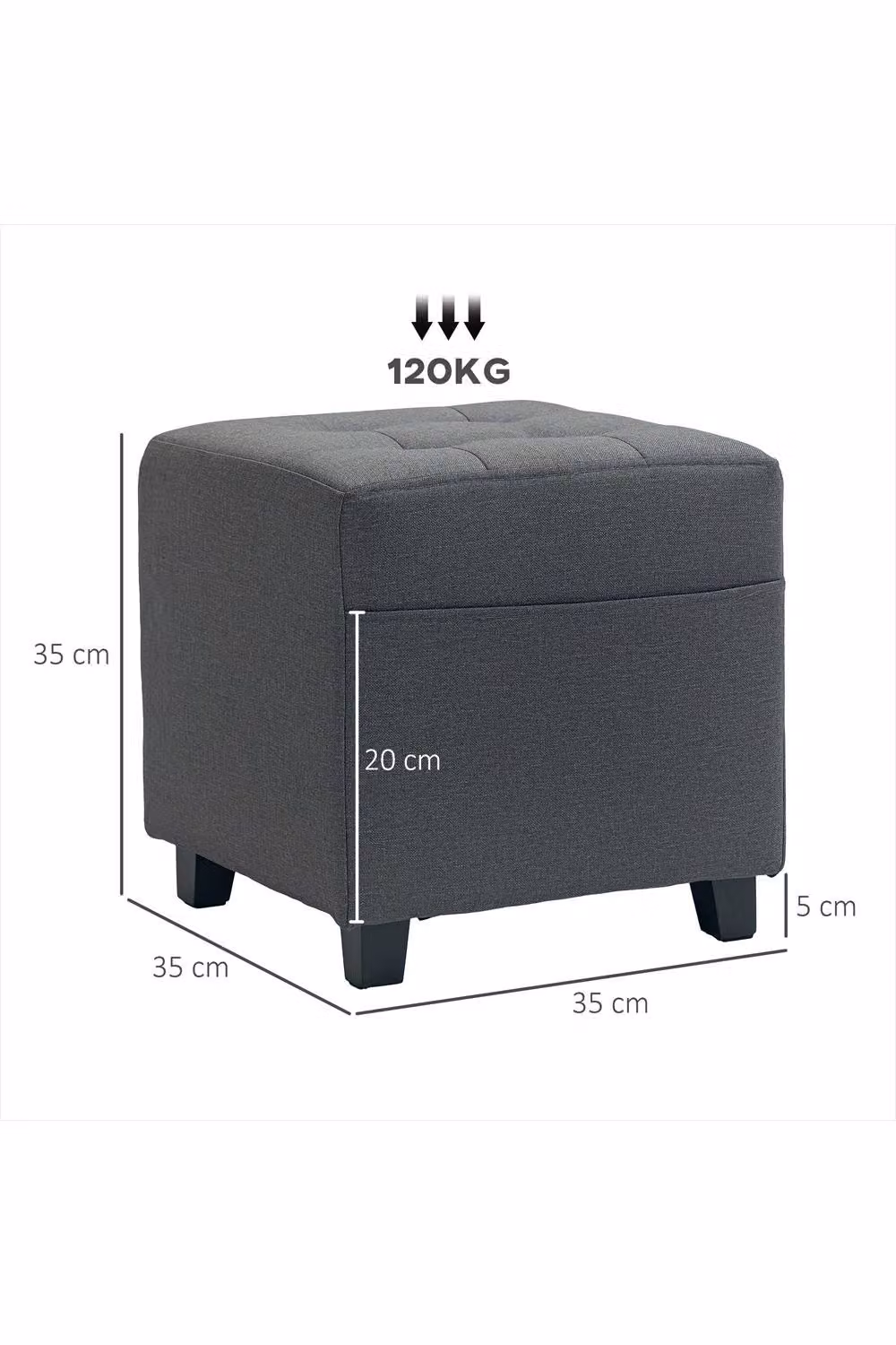ERGOVEXA Square Fabric Footstool in Grey, W/D/H: 35 x 35 x 35 cm – 2