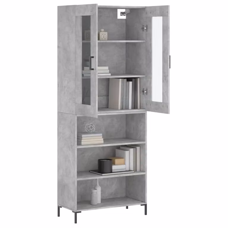Berkfield Home Industrial Highboard in Concrete Grey with Glass Doors, W/D/H: 69.5 x 34 x 180 cm