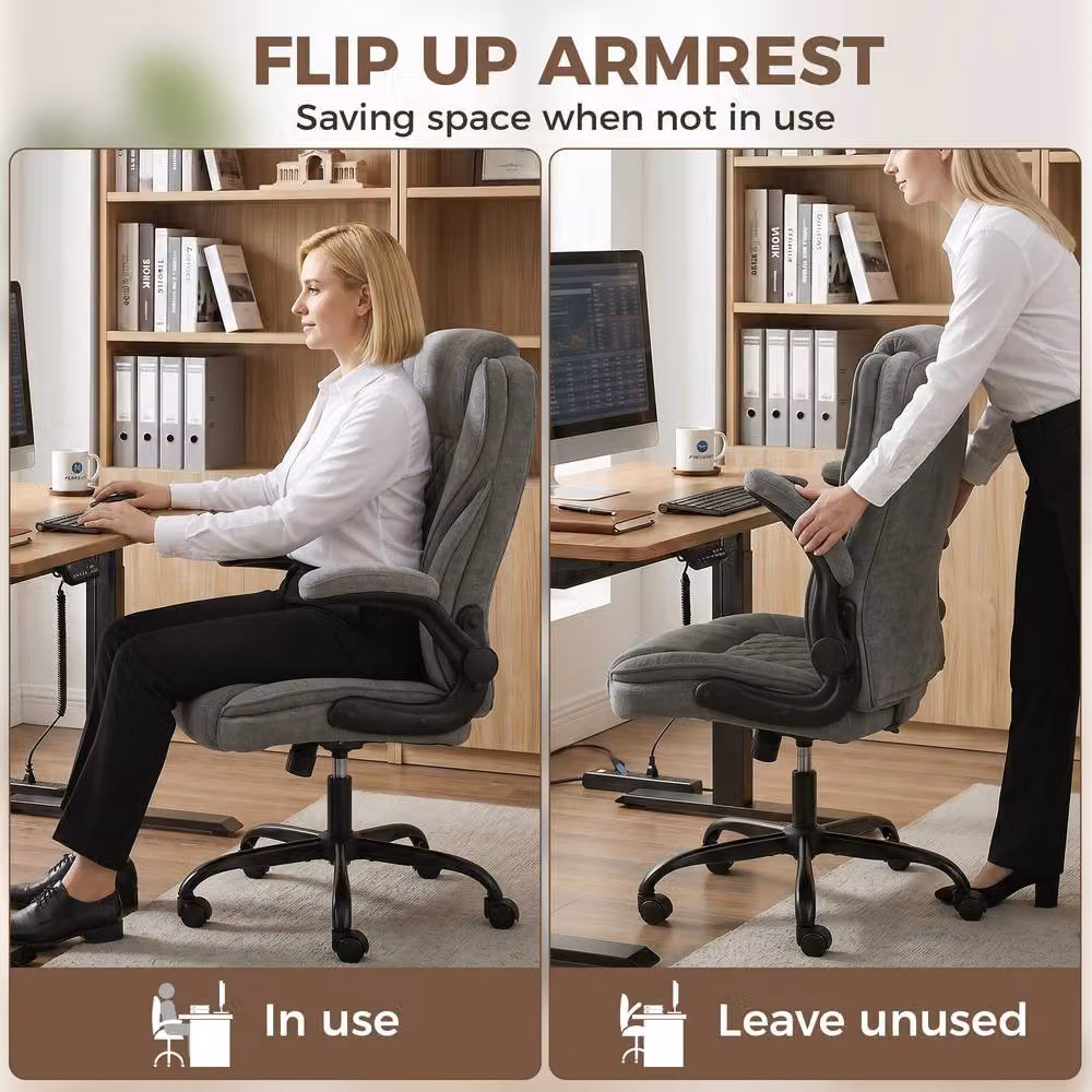 HOMCOM Grey Fabric Task Office Chair with Flip-up Armrests – 5