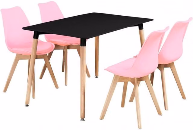 Life Interiors Halo Rectangular Dining Table and Lorenzo Dining Chairs Set of 4 in Pink