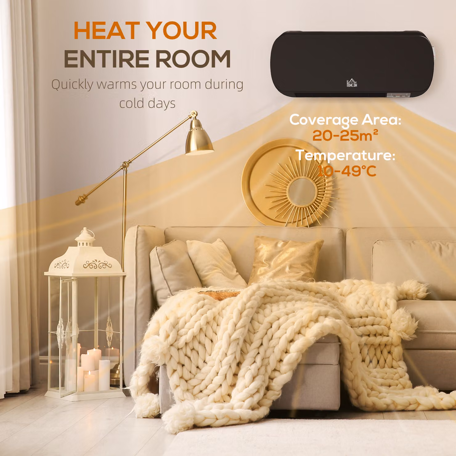 HOMCOM 2000W Wall Mounted Ceramic Fan Heater with Remote Control and Timer, Black – 5