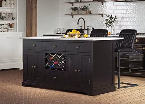 Baumhaus Black Kitchen Island with White Granite Worktop W/D/H: 150 x 60 x 84.5 cm