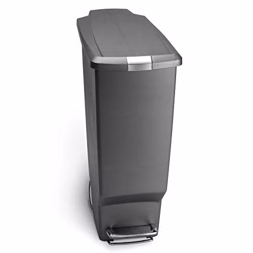 simplehuman CW1363 40L Slim Recycling Kitchen Pedal Bin with Lid Lock and Silent Soft Close Lid in Grey Plastic, W: 26.0 cm, H: 64.0 cm, D: 49.0 cm