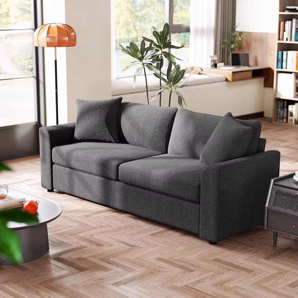 STILVORA 3 Seater Sofa in Grey Corduroy with Scatter Cushions – 3