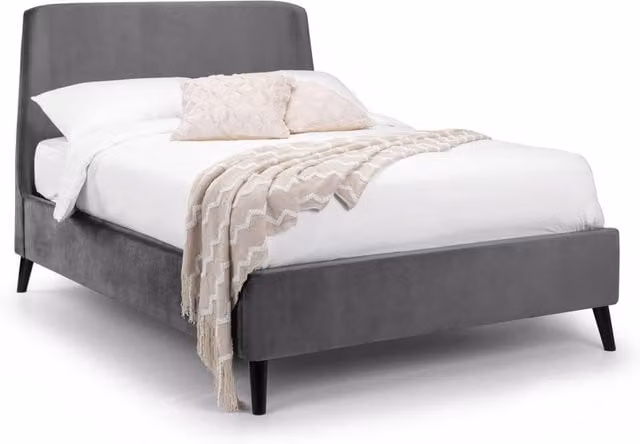 Cheshire Nectarine Curved Velvet Upholstered Bed in Grey, Width: 135 cm