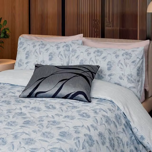 Nalu Nicole Scherzinger Kalea Super Kingsize Reversible Cotton Duvet Cover and Pillowcase Set in Blue Floral Surf, 200 x 200 cm
