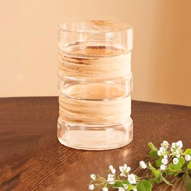 Orsina Medium Rustic Glass Vase by Interiors by Premier in Clear and Natural with Rattan Details
