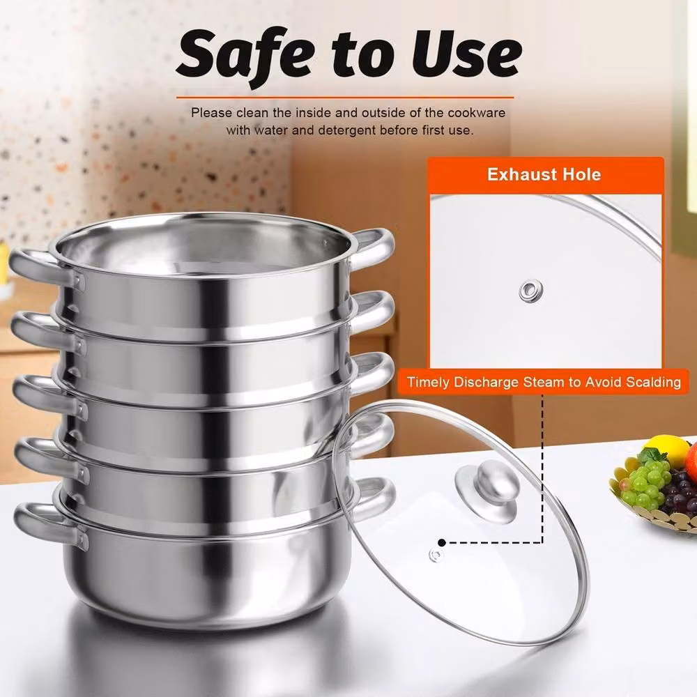 FLAVORA 5 Tier Stainless Steel Steamer Pot in Silver, Diameter: 30 cm, Height: 15 cm – 3