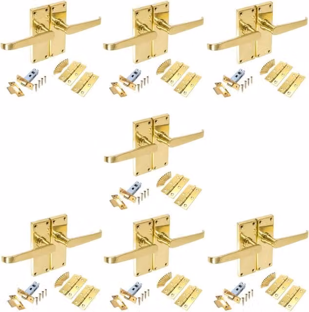 Golden Grace 7 Set Victorian Lever Latch Internal Door Handles in Polished Brass