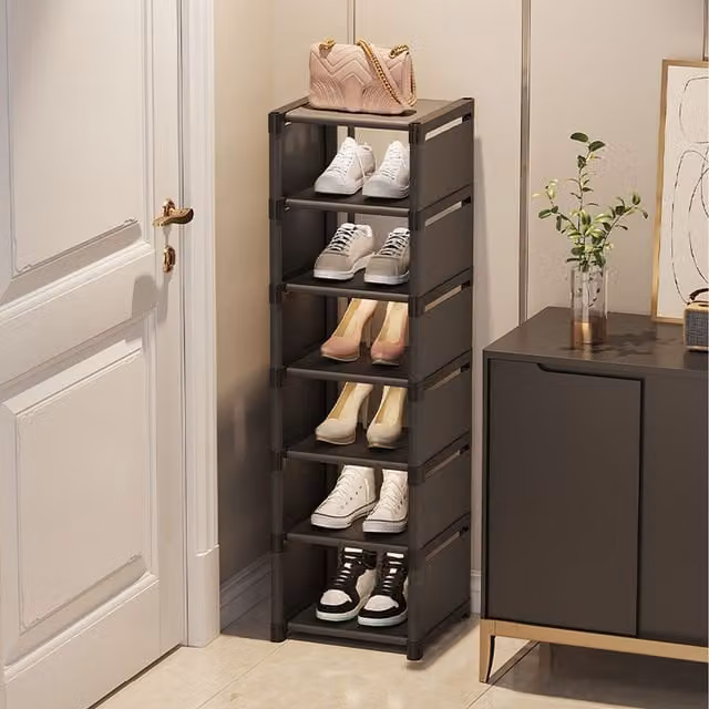 Garden Sanctuary Black Matt Modern Freestanding Shoe Rack with Back Panel