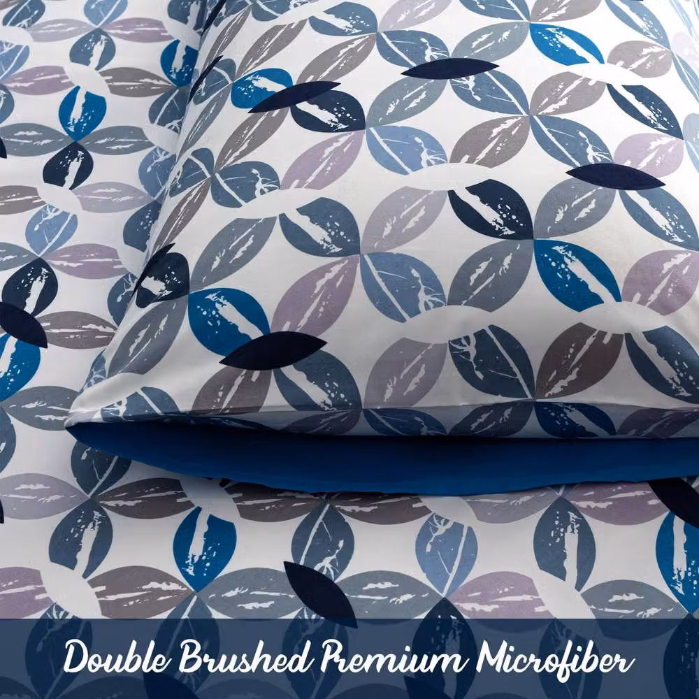 Pamposh Reversible Microfibre Duvet Cover and Pillowcase Set in Blue and White, W: 180 cm, H: 200 cm – 5