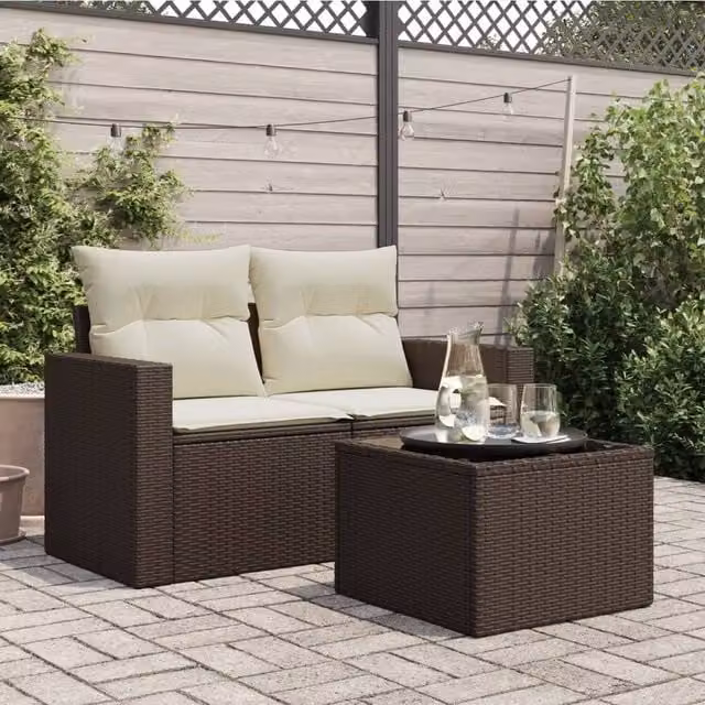 Berkfield Home Brown Poly Rattan Garden Table with Glass Top, W/D/H: 55 x 55 x 37 cm – 1