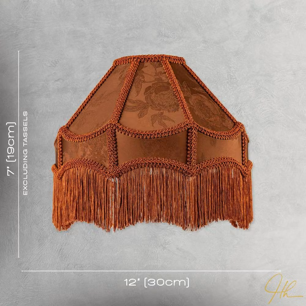 Happy Homewares Brown Faux Silk Victorian Lampshade with Floral Decor and Long Tassels, Diameter: 30 cm – 4