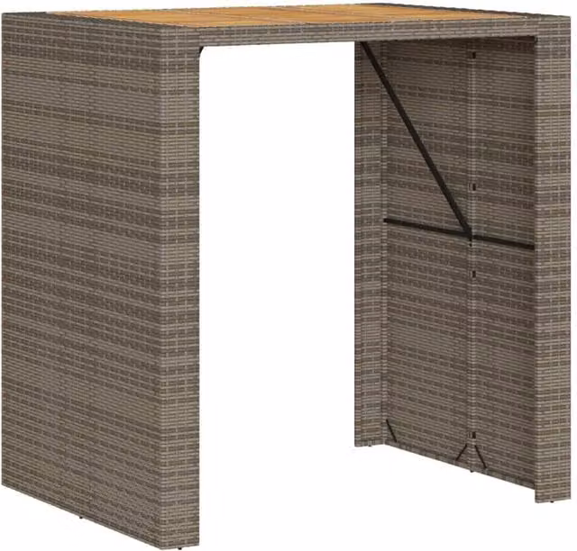 Berkfield Home Garden Bar Table with Acacia Wood Top in Grey Poly Rattan, W: 105 cm, D: 80 cm, H: 110 cm – 1
