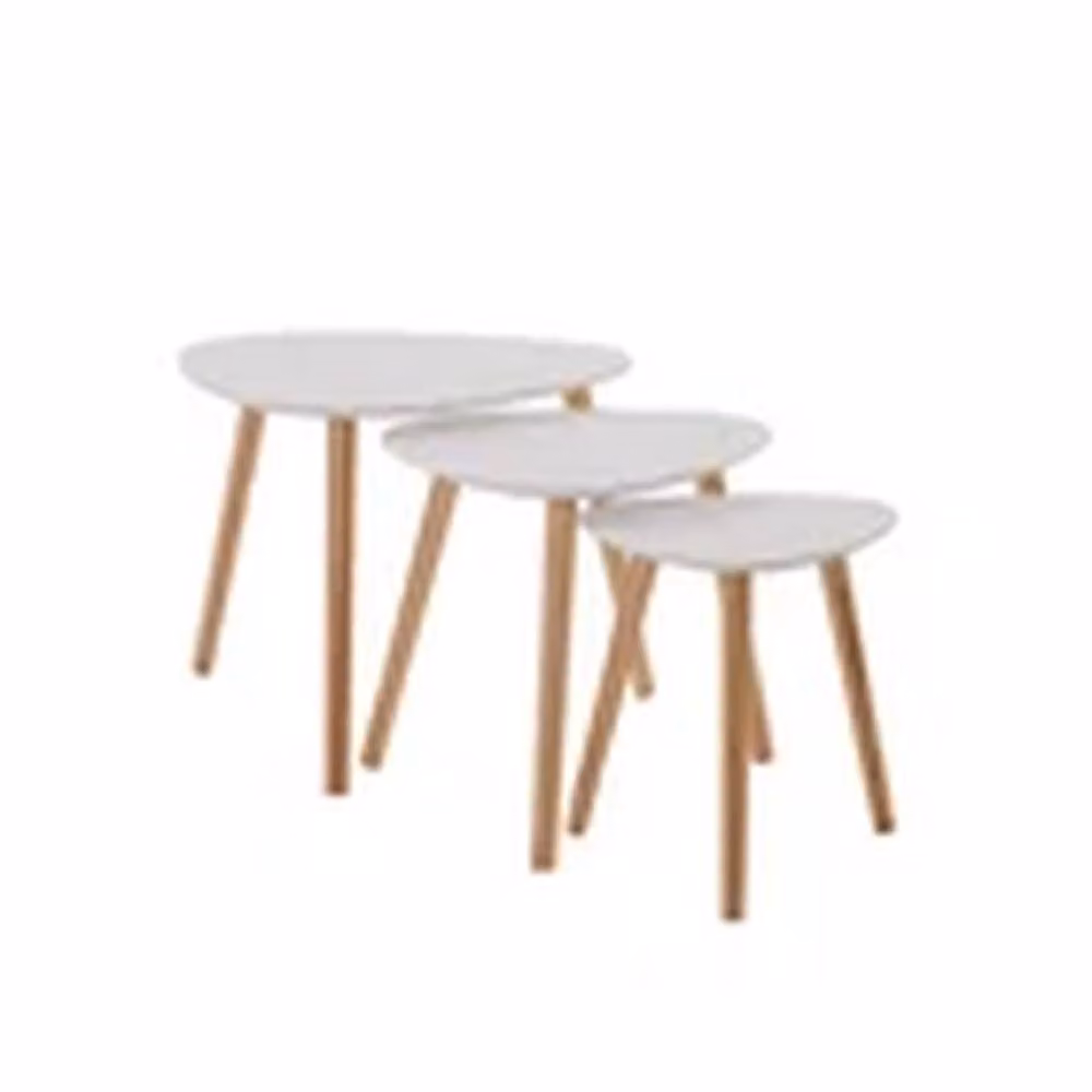 EONLION Scandinavian Set of 3 Round Nesting Tables in White Wood and Bamboo – 2