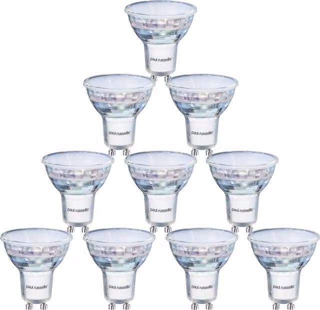 Paul Russells 10 Pack GU10 LED Day Light Bulbs, 4.9W (40W Equivalent), Cool White