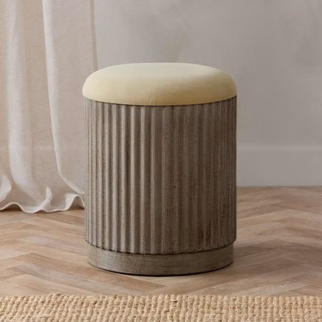Yard Hadden Green Fabric and Wood Storage Footstool