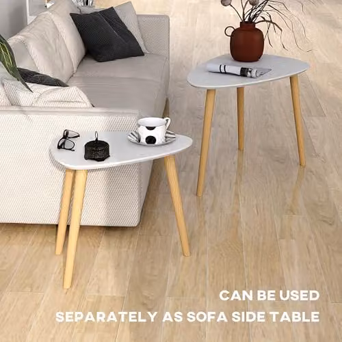 HOMCOM Set of 2 Nesting Coffee Tables with Oval MDF Tops and Four Legs in Grey – 5