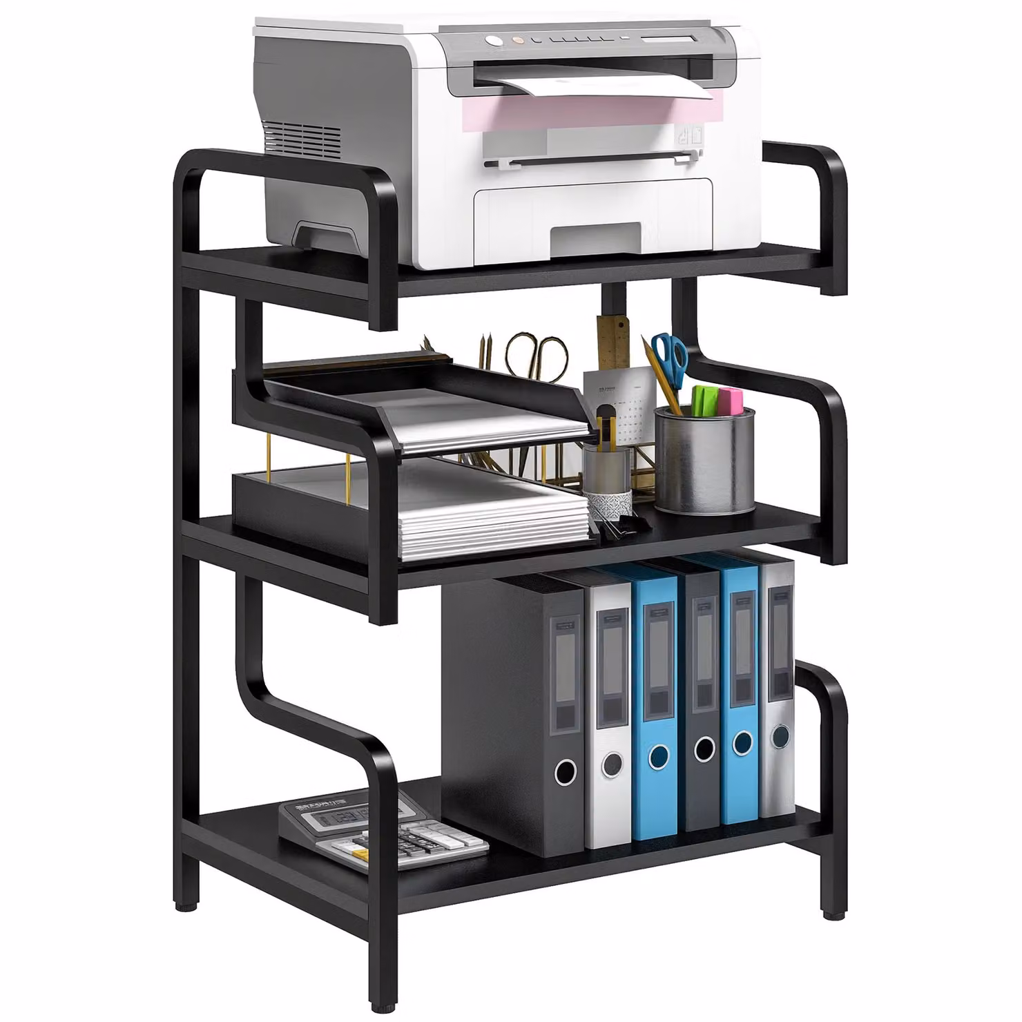 HOMCOM 3-Tier Industrial Metal Printer Stand and Storage Shelving Unit, Black, W/D/H: 55 x 40 x 77 cm – 2