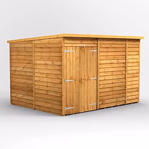 Powersheds Premium Pent Overlap Wooden Shed with Double Doors in Brown, Windowless