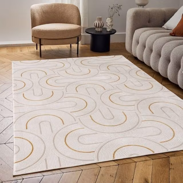 THE RUGS Carmel Modern Gold Arch Design Area Rug, W: 160 cm, L: 230 cm – 1