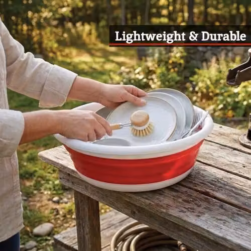 Premier Housewares Collapsible Round Washing Up Bowl Red and White W: 38 cm x D: 38 cm x H: 14 cm – 5