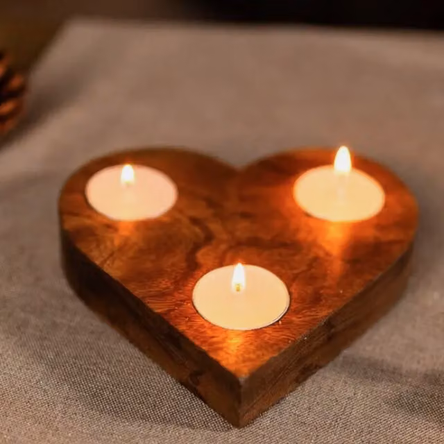 Marco Paul Scandinavian Wooden Heart Tealight Holder in Brown
