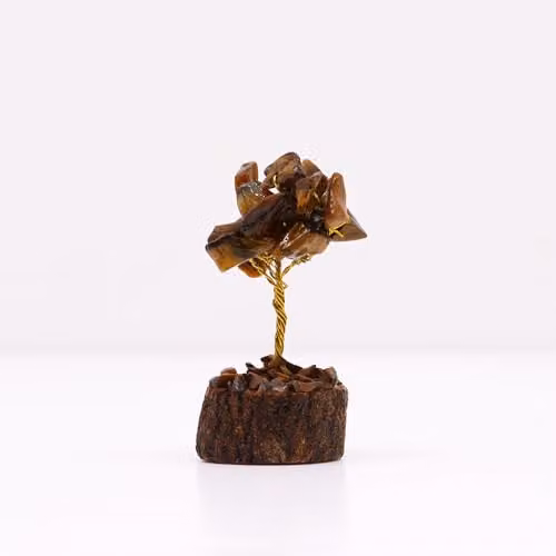 KDMD Mini Tigereye Gemstone Energy Tree with Wood Base in Brown