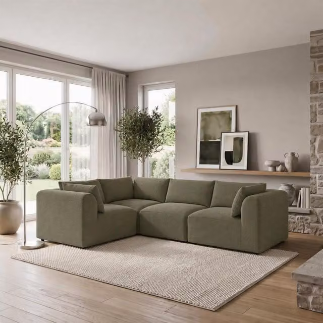 Furniturebox UK Drift 3 Seater Modular Corner Sofa in Green Boucle Fabric