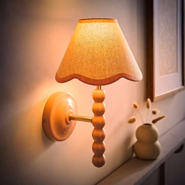 ValueLights Bobbins Rose Pink Wall Light with Fabric Scallop Shade and LED Bulb