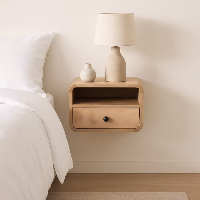 Artisan Furniture Mango Wood Extra Mini Wall Mounted Curved Bedside Table in Brown