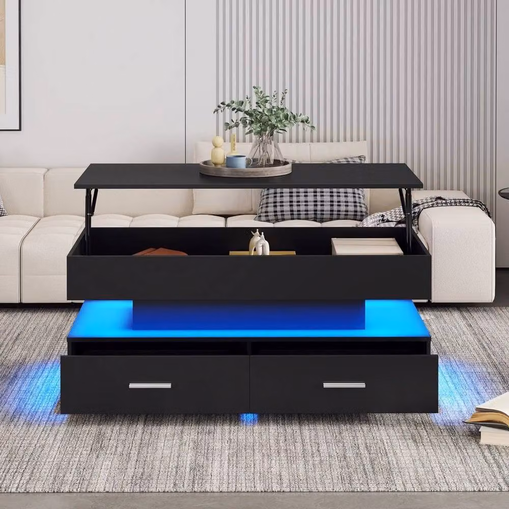 KORVIXA Modern Black Rectangular Coffee Table with Lift Top Storage and Metal Accents, Width: 100 cm – 2