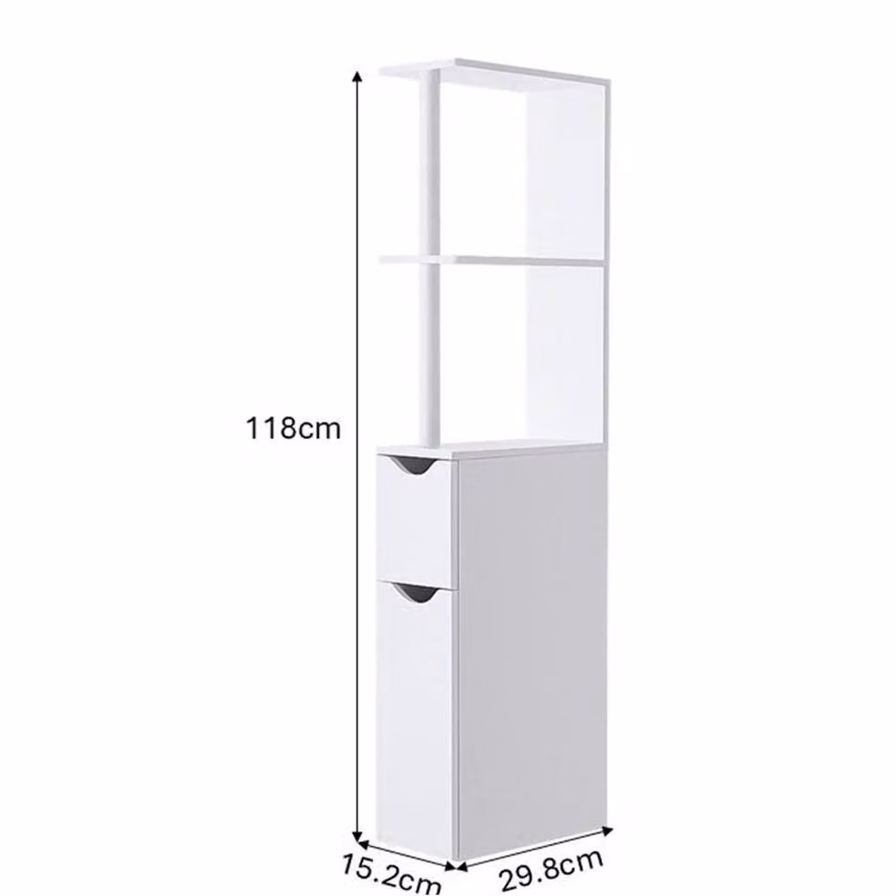 SPETLEK White Tall Narrow Freestanding Bathroom Storage Cabinet with Internal Shelves and Drawers H 118 x W 29.8 x D 15.2 cm – 2