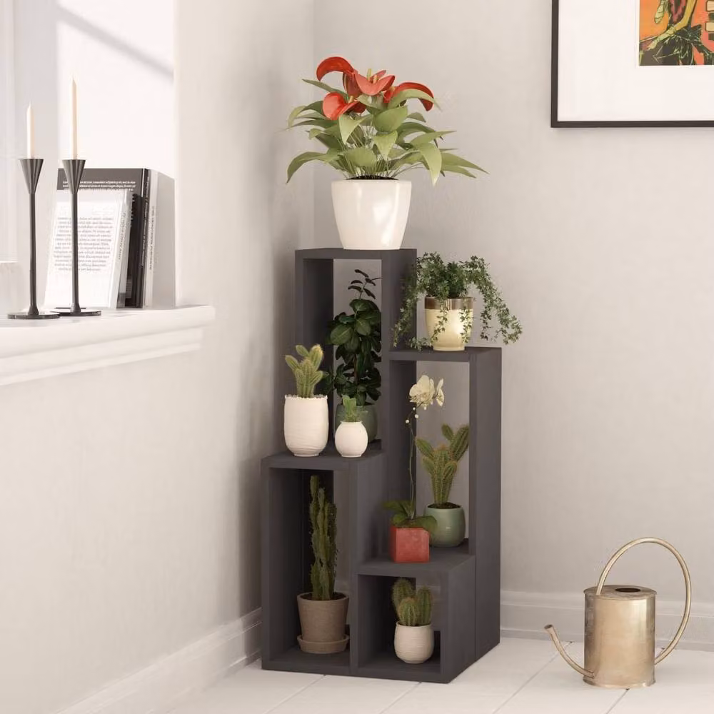CALICOSY Sule 10-Shelf Grey Wood Unit, Height: 89 cm – 3