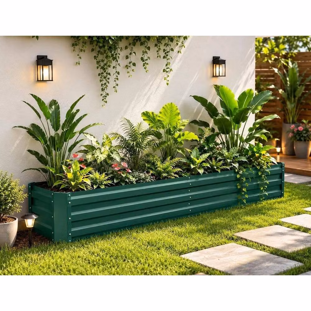 SPETLEK Green Galvanised Steel Raised Metal Garden Planter Box, W: 240 cm, D: 60 cm, H: 30 cm – 3